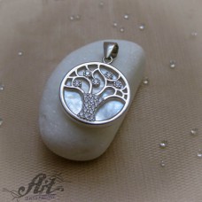 Сребърен медальон с бял седеф "Дървото на живота" P-1259